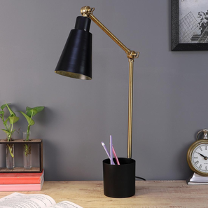 Designer Black and Gold Study Lamp With Metal Base