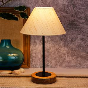 Jericho Off White Fabric Shade Table Lamp with Natural Wood & Iron Base