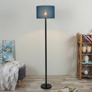 Waldo Blue Cotton Floor Lamp with Solid Wood