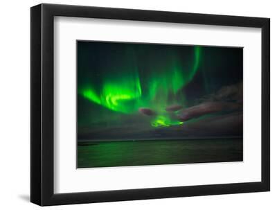Aurora Borealis or Northern Lights, Reykjavik, Iceland - Black Framed Art Print Wall Art, 12x8