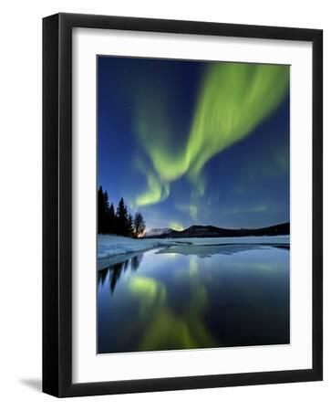 Aurora Borealis over Sandvannet Lake in Troms County, Norway - Black Framed Art Print Wall Art, 12x16