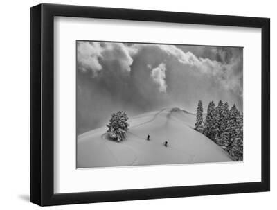 Backcountry Ski Climbers in Fresh Powder, Near Salt Lake City, Utah - Black Framed Art Print Wall Art, 12x8