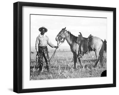 Black Cowboy and Horse, C.1890-1920 - Black Framed Art Print Wall Art, 16x12