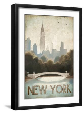 City Skyline New York Vintage V2 - Black Framed Art Print Wall Art, 12x18