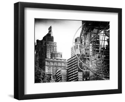 Columbus Circle, Globe Sculpture, 59 Street and Columbus Ave, Essex House Building, New York City - Black Framed Art Print Wall Art, 12x9