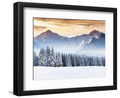 Fantastic Evening Winter Landscape. Dramatic Overcast Sky. Creative Collage. Beauty World. - Black Framed Art Print Wall Art, 12x9 Fantastic Evening Winter Landscape. Dramatic Overcast Sky. Creative Collage. Beauty World. - Black Framed Art Print Wall Art, 12x9