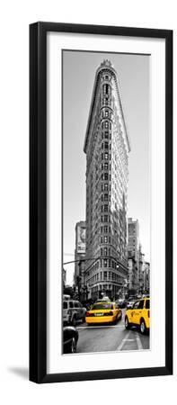 Flatiron Building with Yellow Cabs, Fifth Avenue, Broadway, Manhattan, New York - Black Framed Art Print Wall Art, 8x24
