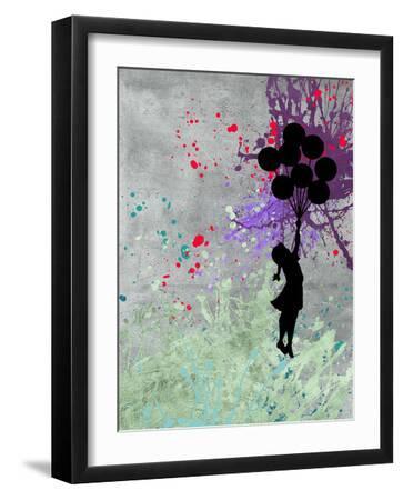 Flying Balloon Girl - Black Framed Art Print Wall Art, 12x16