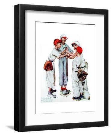 Four Sporting Boys: Baseball - Black Framed Art Print Wall Art, 9x12