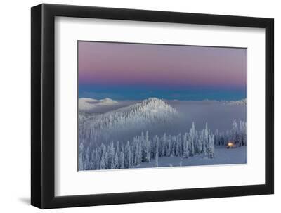 Groomer at Dusk at Whitefish Mountain Resort in Whitefish, Montana, Usa - Black Framed Art Print Wall Art, 12x8