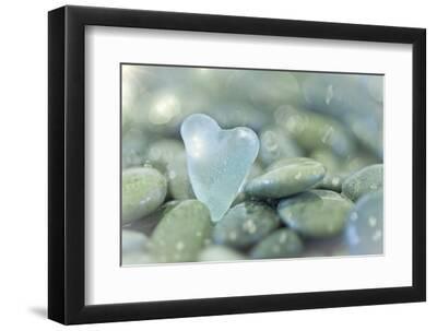 Heart-Shaped Beach Glass and Wet Rocks, Seabeck, Washington, USA - Black Framed Art Print Wall Art, 12x8