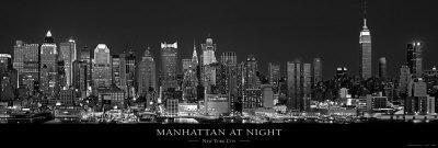 Manhattan at Night, New York City - Wall Art Print, 36x12