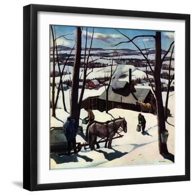 "Maple Sap Harvest at Dusk,"March 1, 1942 - Black Framed Art Print Wall Art, 16x16