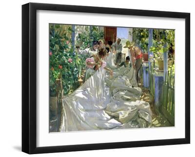 Mending the Sail - Black Framed Art Print Wall Art, 16x12