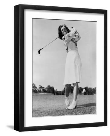 Mildred 'Babe' Didrikson Zaharias Swinging Golf Club in 1947 - Black Framed Art Print Wall Art, 12x16
