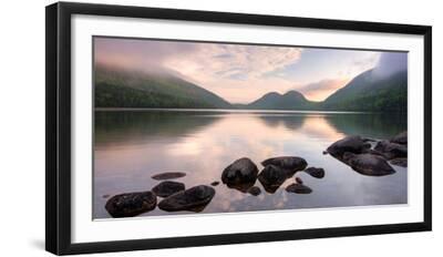 Morning Mist on Jordan Pond, Acadia National Park, Maine, USA - Black Framed Art Print Wall Art, 24x12