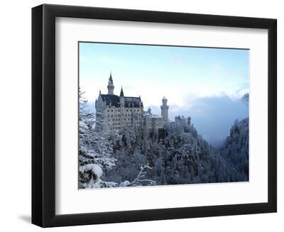 Neuschwanstein Castle in Winter, Schwangau, Allgau, Bavaria, Germany, Europe - Black Framed Art Print Wall Art, 12x9