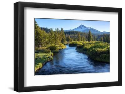 Oregon. Mt. Bachelor and Deschutes River - Black Framed Art Print Wall Art, 12x8
