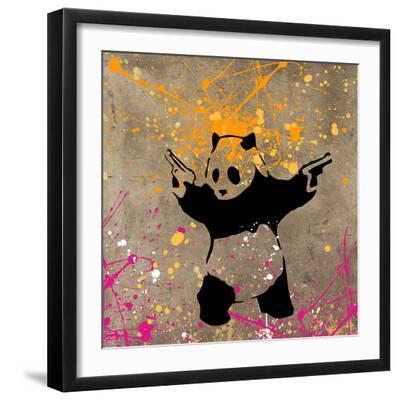 Panda with Guns - Black Framed Art Print Wall Art, 16x16