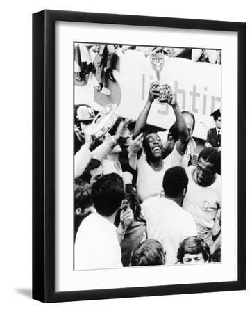 Pele in Triumph in Mexico City, June 21, 1970 - Black Framed Art Print Wall Art, 12x16