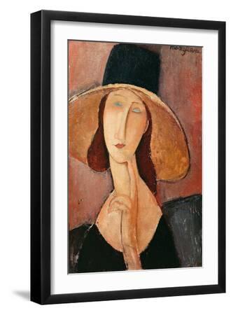 Portrait of a Woman (Jeanne Hébuterne) in Large Hat, c.1918 - Black Framed Art Print Wall Art, 12x18