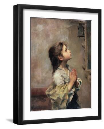 Praying Girl, Italian Painting of 19th Century - Black Framed Art Print Wall Art, 12x16