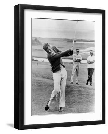 President John Kennedy Playing Golf at Hyannis Port. July 20, 1963 - Black Framed Art Print Wall Art, 12x16