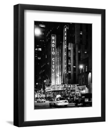Radio City Music Hall and Yellow Cab by Night, Manhattan, Times Square, NYC, USA - Black Framed Art Print Wall Art, 9x12