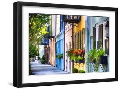 Rainbow Row I, Charleston South Carolina - Black Framed Art Print Wall Art, 18x12