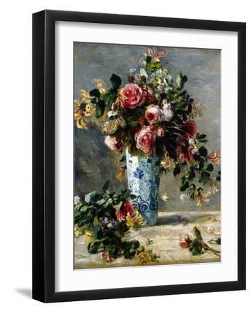 Roses and Jasmine in a Delft Vase, 1880-1881 - Black Framed Art Print Wall Art, 12x16