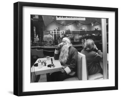 Santa Taking a "Coffee Break" During NYC Christmas Season - Black Framed Art Print Wall Art, 16x12