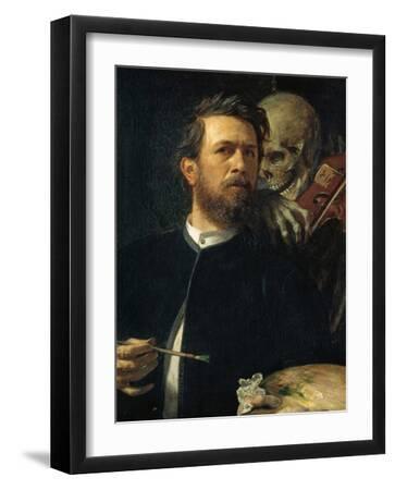 Self-Portrait with Death Playing the Fiddle, 1872 - Black Framed Art Print Wall Art, 12x16
