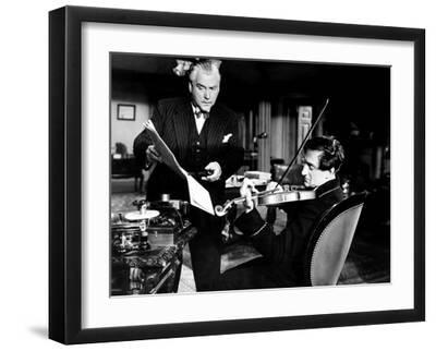 Sherlock Holmes and the Voice of Terror, from Left, Nigel Bruce, Basil Rathbone, 1942 - Black Framed Art Print Wall Art, 16x12