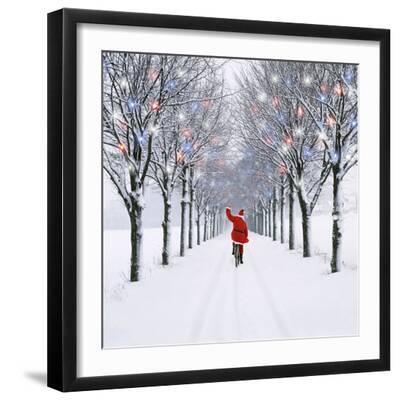Small-Leaved Lime Trees in Snow - Black Framed Art Print Wall Art, 16x16