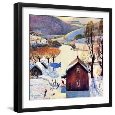 "Snow on the Farm", December 22, 1956 - Black Framed Art Print Wall Art, 16x16