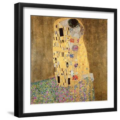 The Kiss, 1907-08 - Black Framed Art Print Wall Art, 16x16