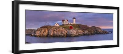USA, Maine, York Beach, Nubble Light Lighthouse with Christmas decorations, dusk - Black Framed Art Print Wall Art, 24x8 USA, Maine, York Beach, Nubble Light Lighthouse with Christmas decorations, dusk - Black Framed Art Print Wall Art, 24x8
