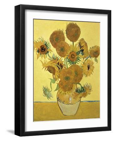 Vase of Fifteen Sunflowers, c.1888 - Black Framed Art Print Wall Art, 12x16