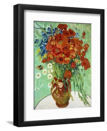 Vase with Cornflowers and Poppies, 1890 (oil on canvas) - Black Framed Art Print Wall Art, 9x12