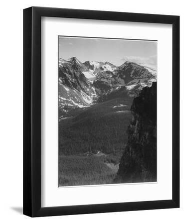 View Of Snow-Capped Mt Timbered Area Below "In Rocky Mountain National Park" Colorado 1933-1942 - Black Framed Art Print Wall Art, 9x12