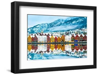 View on Bruges. Bergen Norway - Black Framed Art Print Wall Art, 12x8