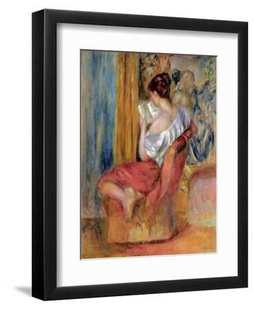Woman Reading, C.1900 (Oil on Canvas) - Black Framed Art Print Wall Art, 9x12