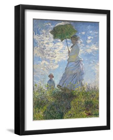 Woman with a Parasol - Madame Monet and Her Son, 1875 - Black Framed Art Print Wall Art, 12x16